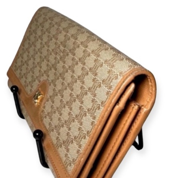 CELINE Tan Kisslock Long Wallet Macadam Print Leather Coated Canvas beige lux - Picture 5 of 16